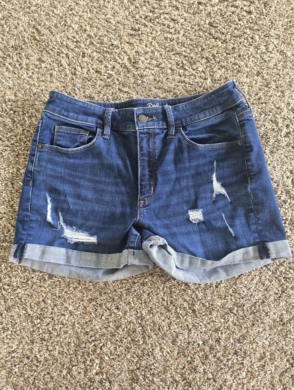 Universal Thread Dark Blue Distressed Rolled-Hem Denim Shorts